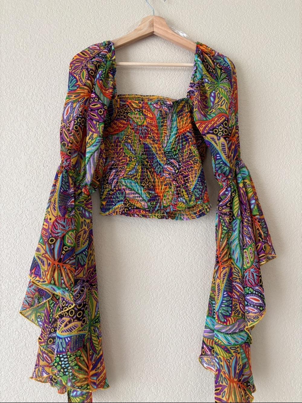Live 4 Truth Multicolor Smocked Crop Top with Dramatic Bell Sleeves - Picture 3 of 5